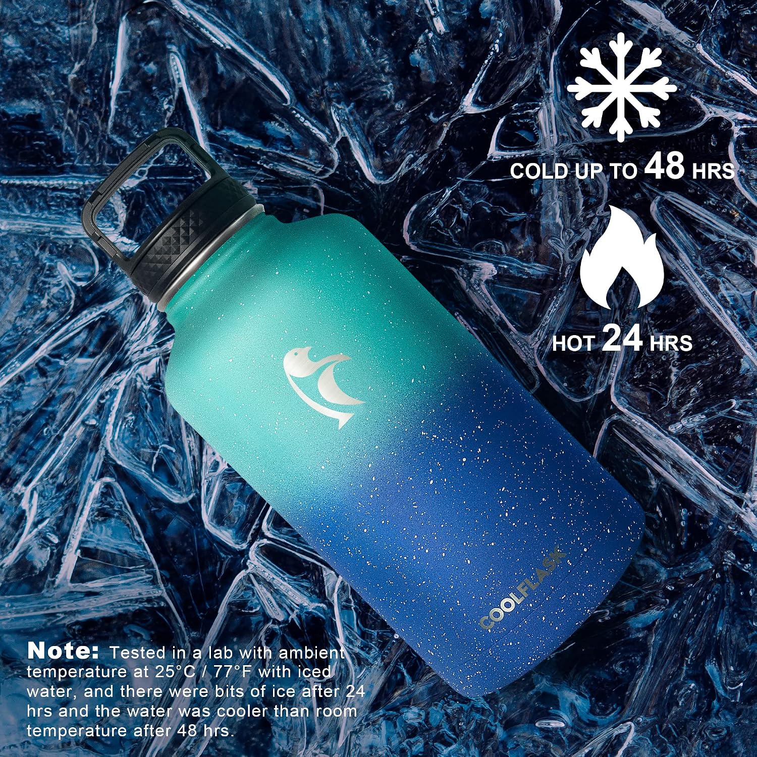 Detalle de Coolflask Long-lasting Insulated Water Bottle, 64 oz, Triple-Wall Steel