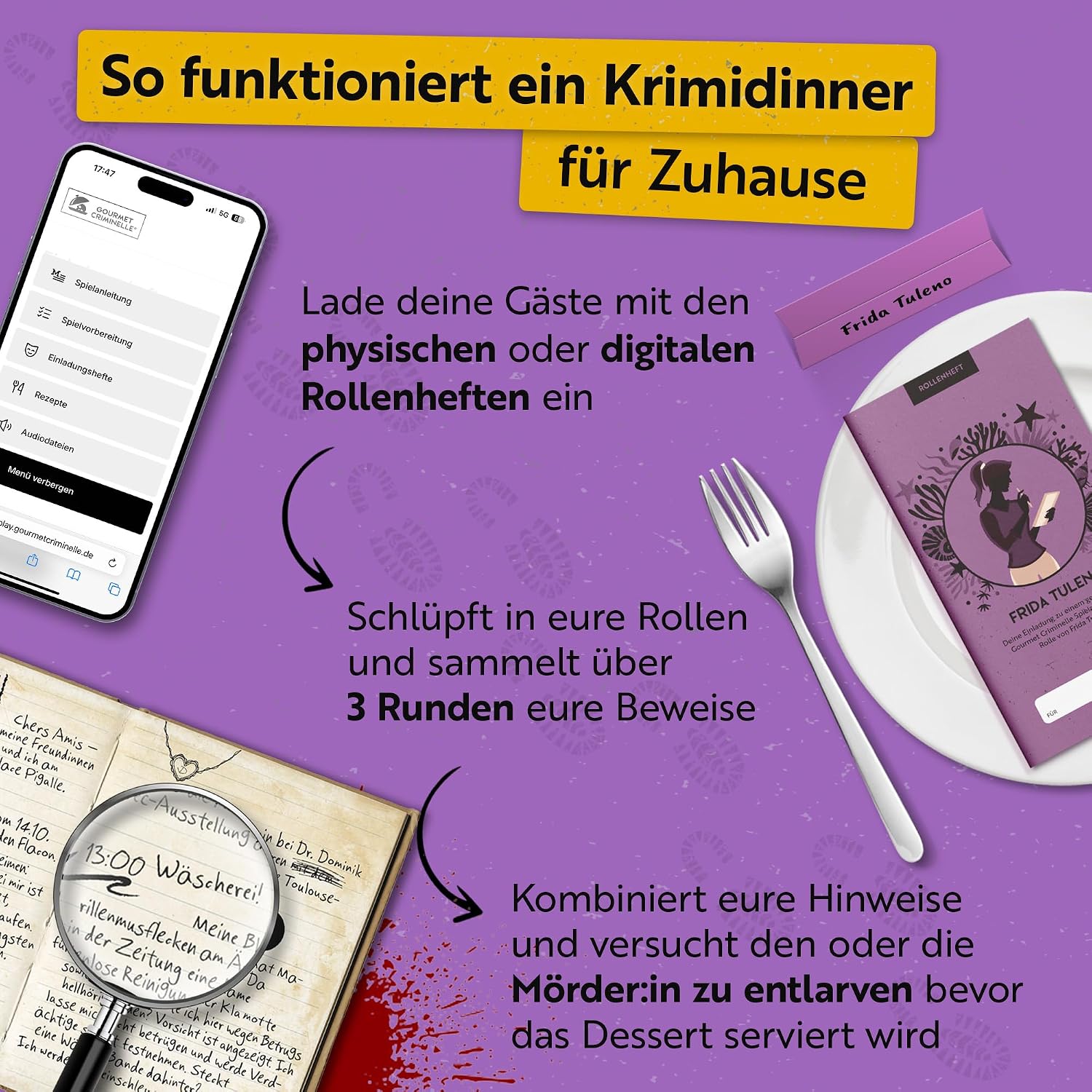 Detalle de Gourmet Criminelle Krimidinner für zuhause: Mysteriöser Mordfall „Blutsand am Nordseestrand“ (4–6 Personen) ab 16