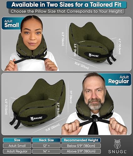 Detalle de SNUGL Travel Pillow, Adult Regular Memory Foam Neck Pillow, Olive Green