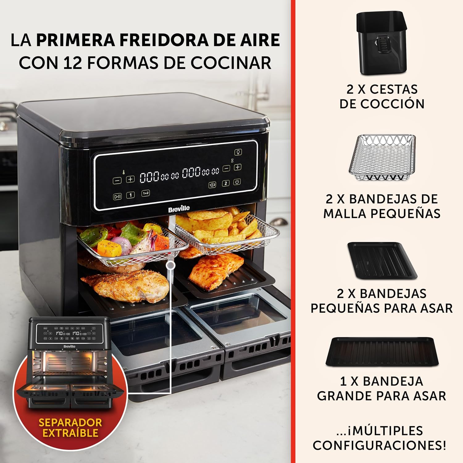 Detalle de Breville Halo Flexi Freidora de aire doble digital 11L 🍟