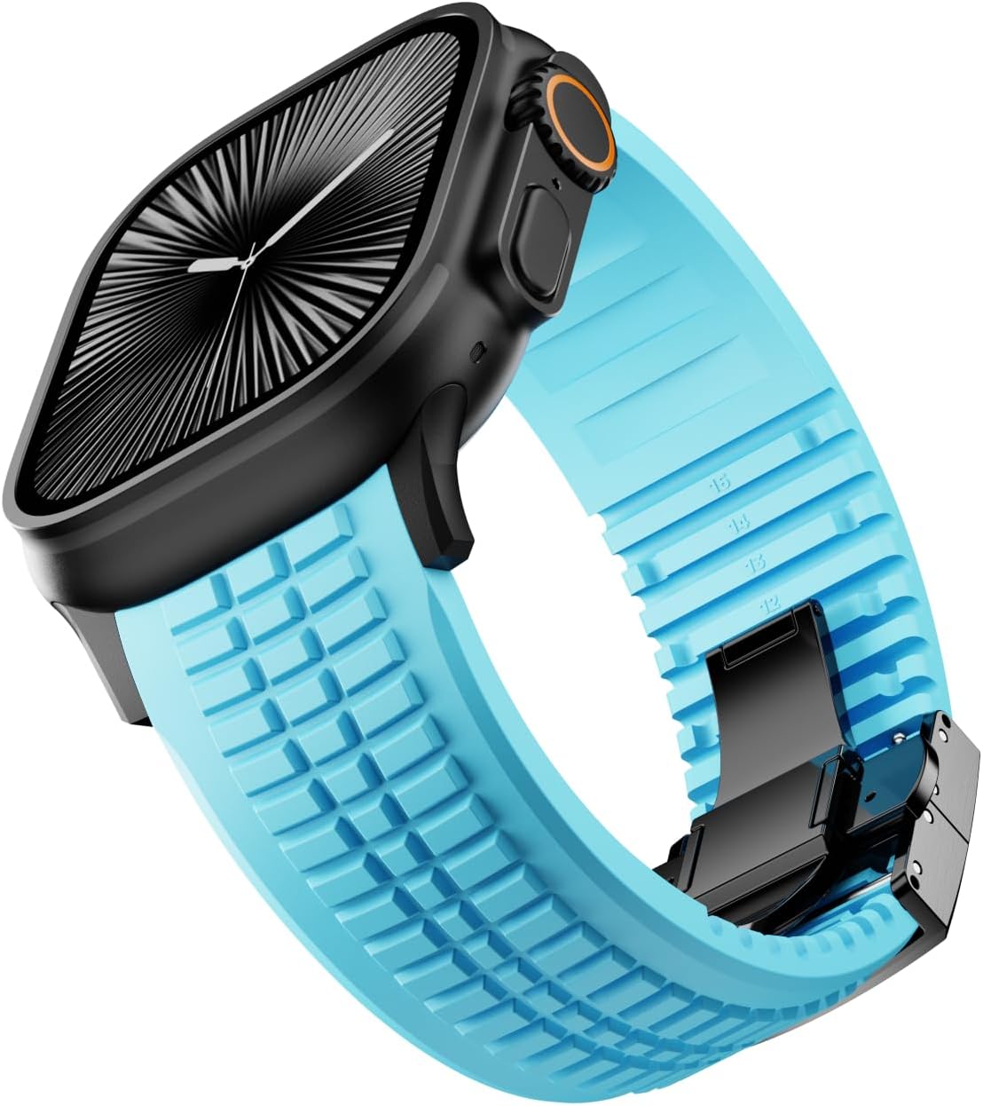 Detalle de VKEOO modern silicone watch band with folding buckle for Apple Watch Ultra 2/Ultra and Series 10–7 (44mm–49mm)