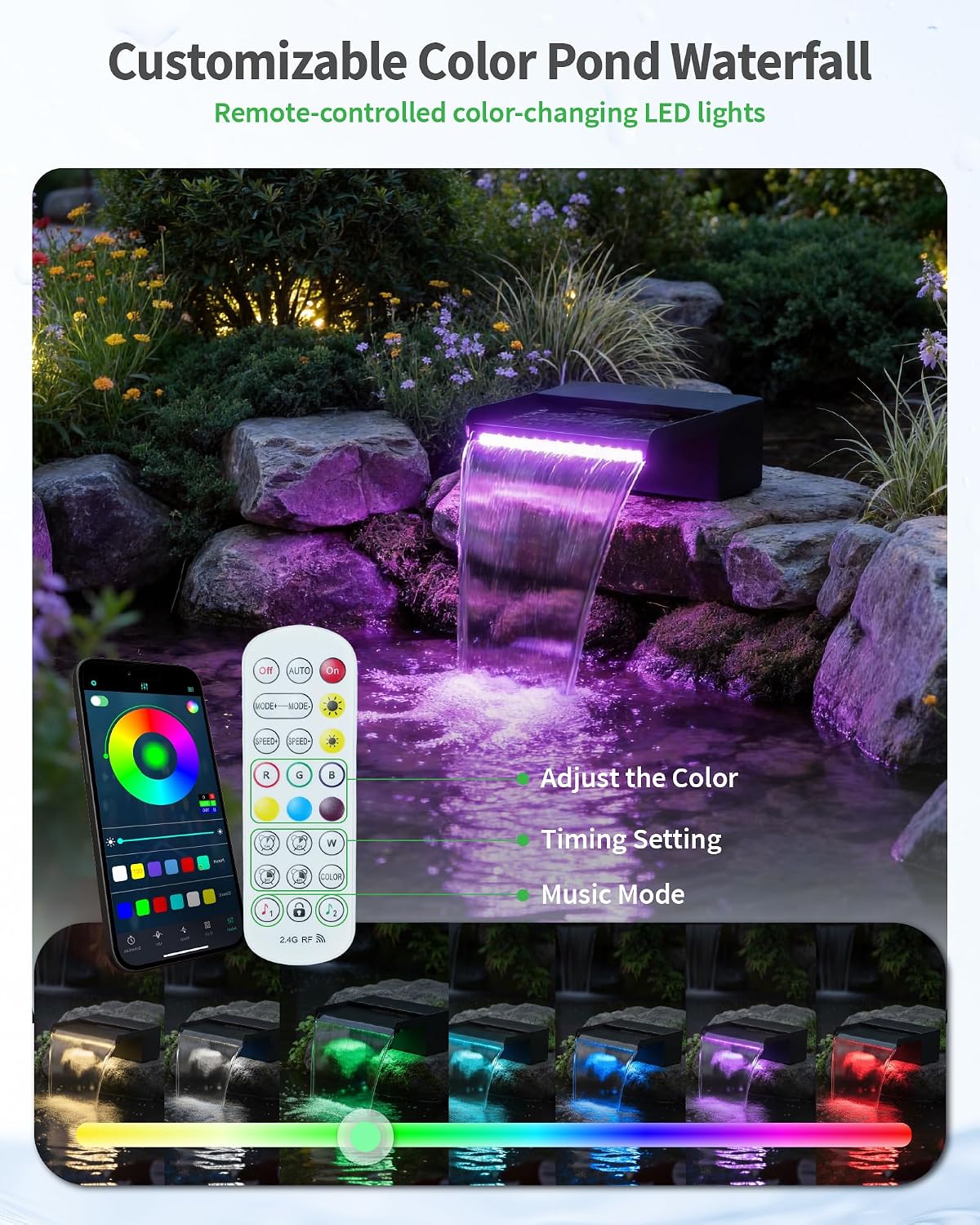 Thumbnail 3 de POPOSOAP 8" Pond Waterfall Spillway Filter Kit with LED Lights (8-inch, 304 Stainless Steel)