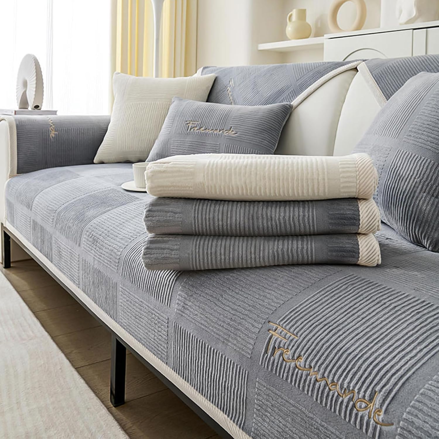 Couch Überzug Sofa-Schutzhülle für 1/2/3/4 Sitzer & L-Form Ecksofa – rutschfester Ultra-Stretch Bezug