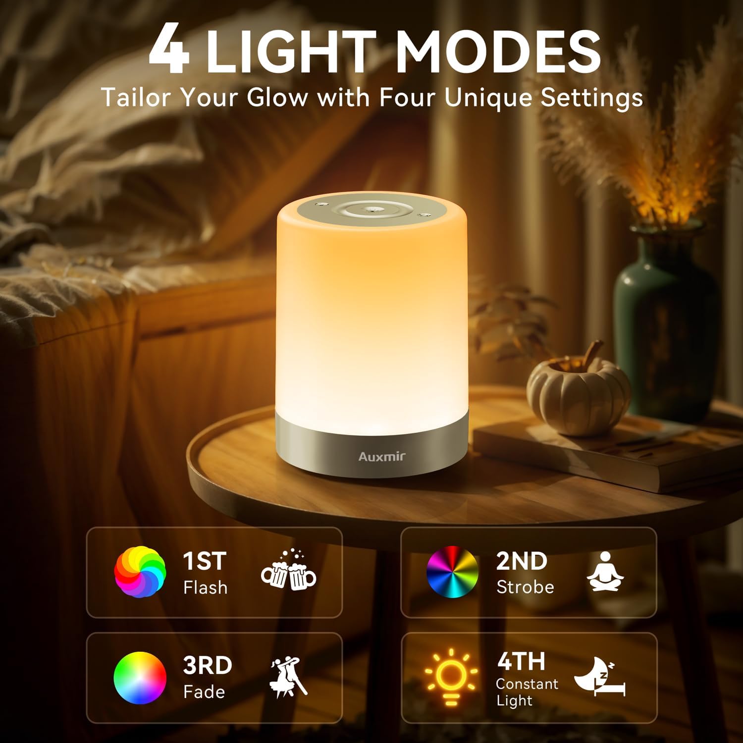 Thumbnail 3 de Auxmir Lampada da comodino LED Touch RGB ricaricabile 3000mAh con timer e 4 modalità