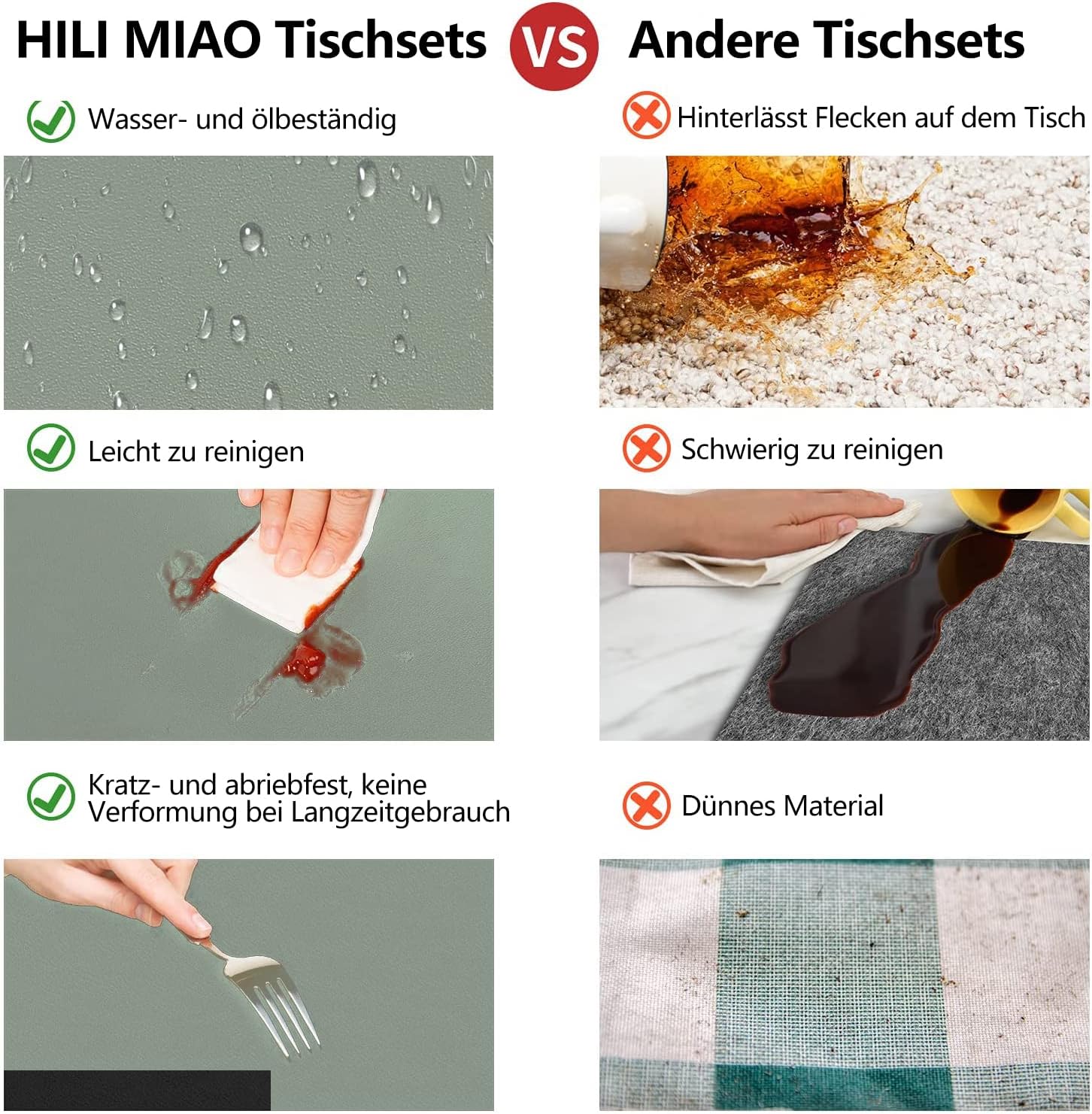 Thumbnail 3 de HELI MIAO Tischsets Abwaschbar – Lederoptik, 6er Set, Salbeigrün