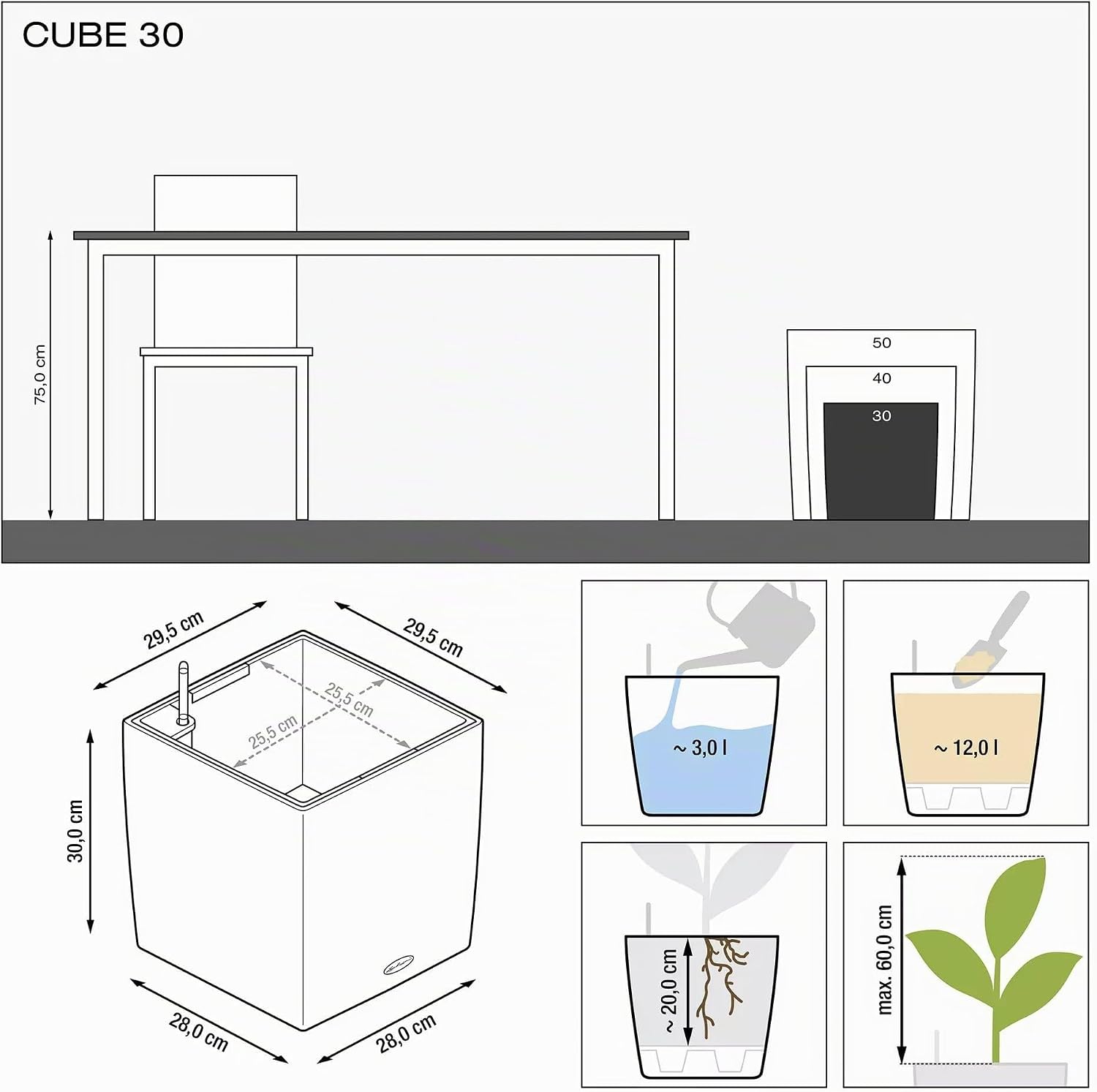 Thumbnail 6 de Lechuza Cube 30 Komplettset anthrazit metallic – kompakte Pflanzlösung mit integriertem Wasserreservoir