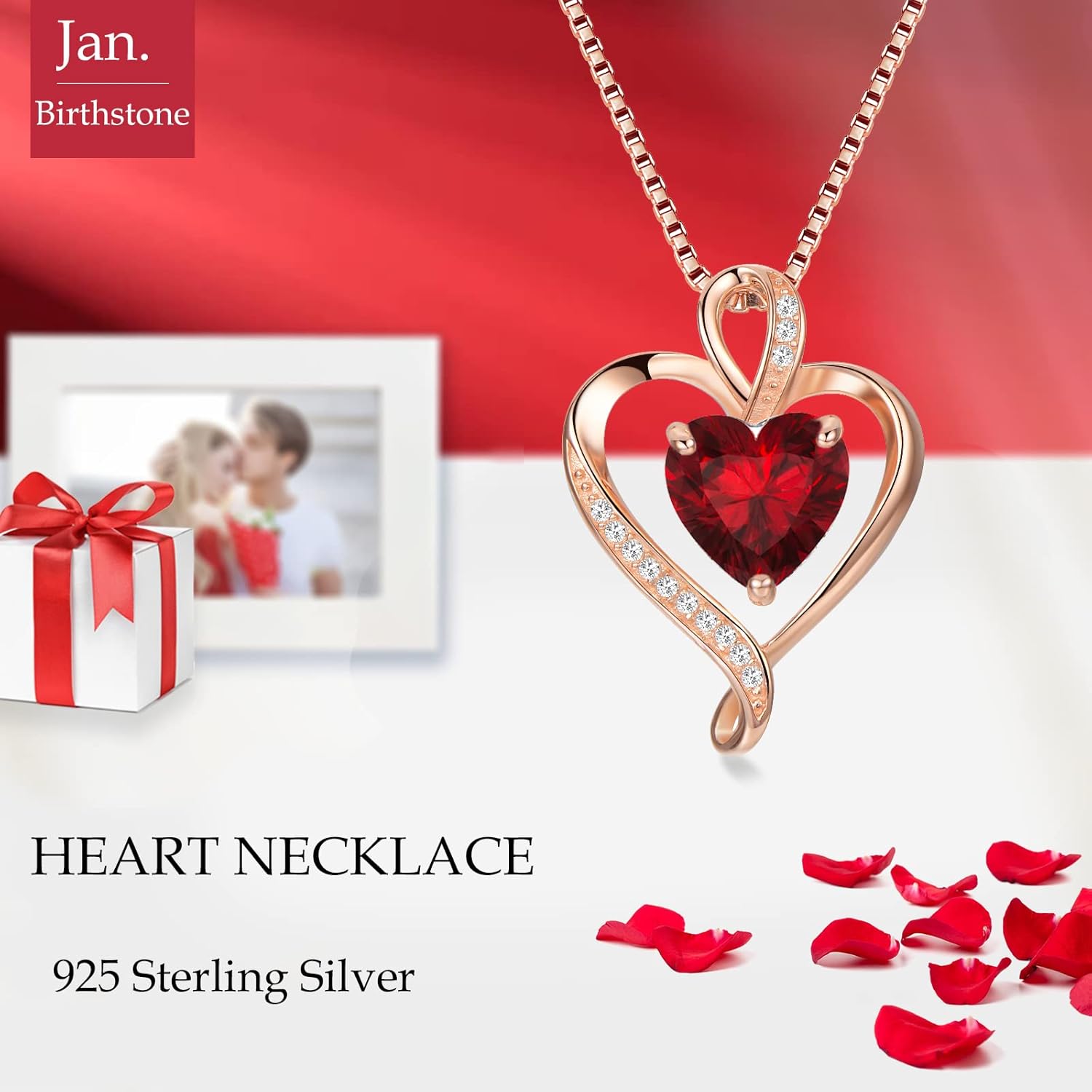 Thumbnail 1 de LAVUMO Collier cœur femme en argent sterling 925 et laiton doré rose, pendentif d’amour