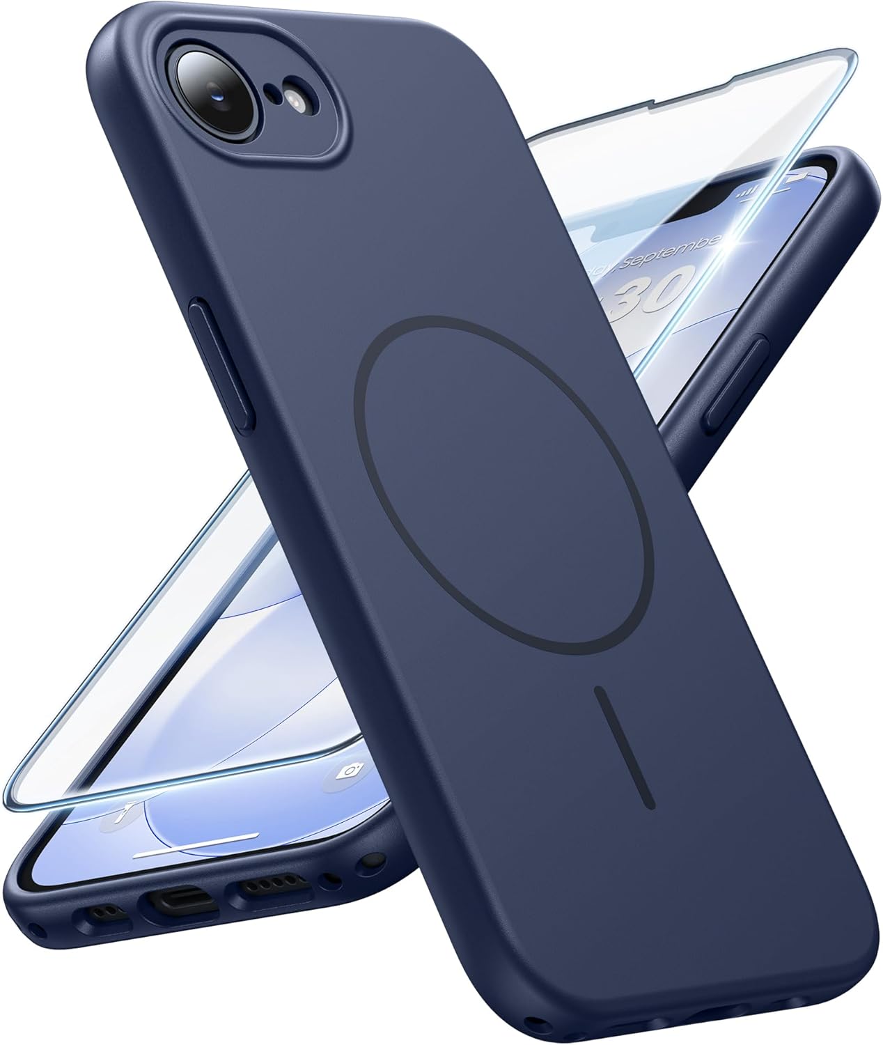 Detalle de FNTCASE for iPhone 17e & 16e Case with MagSafe, Full Camera Protection and Screen Guard – Blue