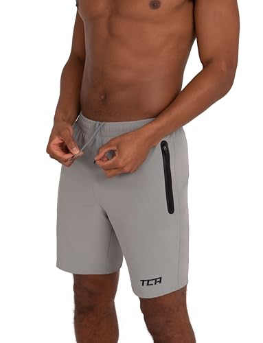 Thumbnail 1 de TCA Pantalones Cortos Deportivos con Cremalleras para Hombre – Tecnología Elite Tech (Gris Claro/Negro, L)