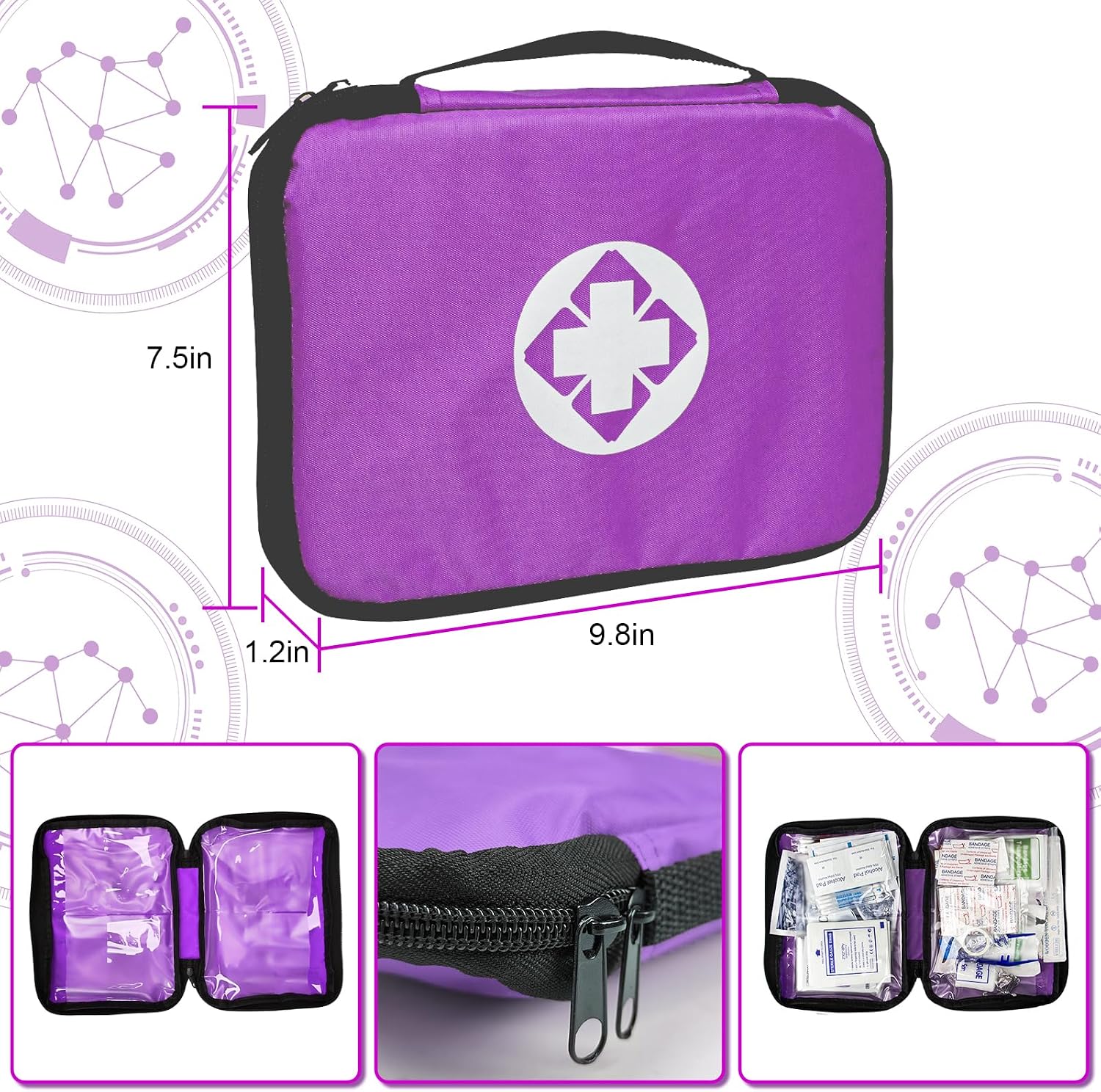 Thumbnail 6 de 1st Aid 300-Piece First Aid Kit, Purple Portable Case with Compartments