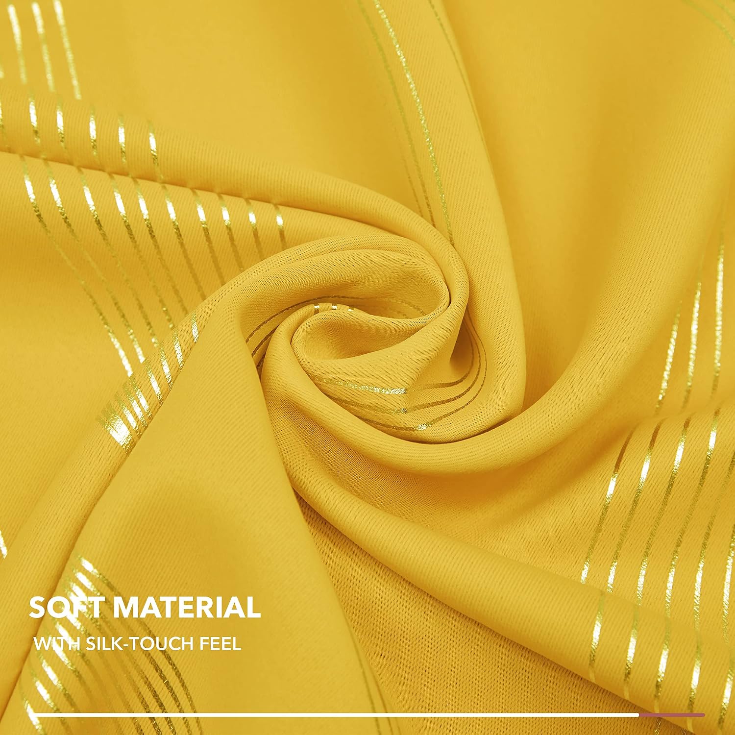 Detalle de Deconovo Silver Wave Line Foil Printed Blackout Curtains – 2 Panels, 66x72 Inch, Mellow Yellow