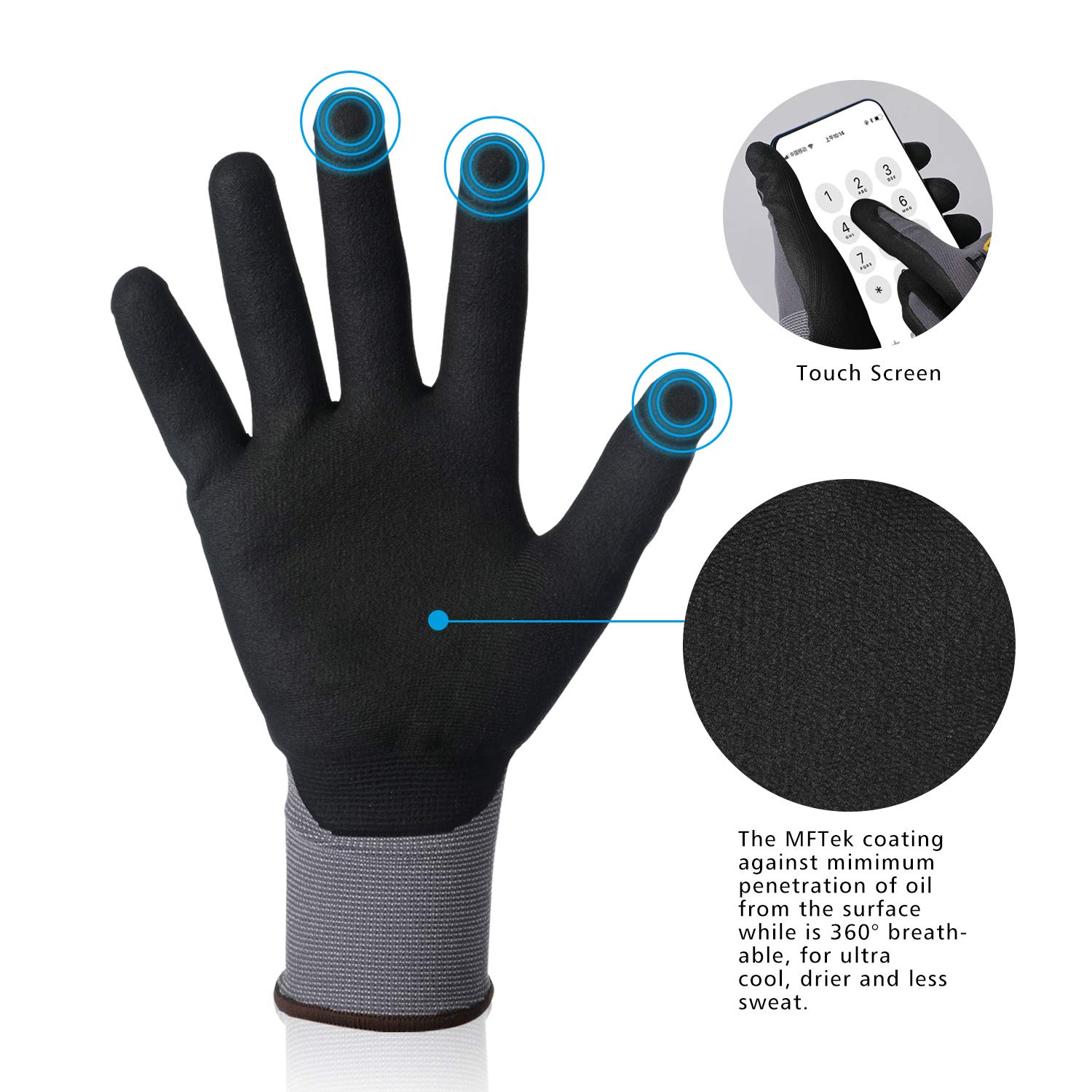 Thumbnail 2 de HPHST Arbeitshandschuhe SF001TS (3 Paar) – Montagehandschuhe mit Smart-Touch, Größe 8/M