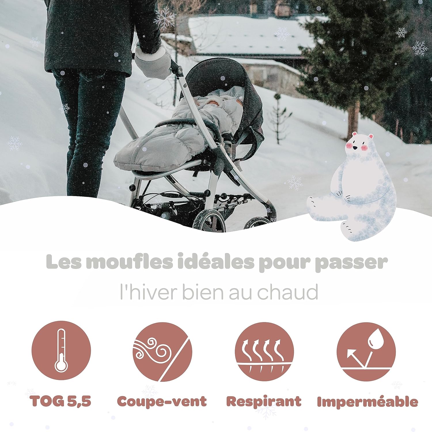 Thumbnail 3 de BÉABA moufles/gants protège-mains de poussette imperméables et coupe-vent en gris chiné