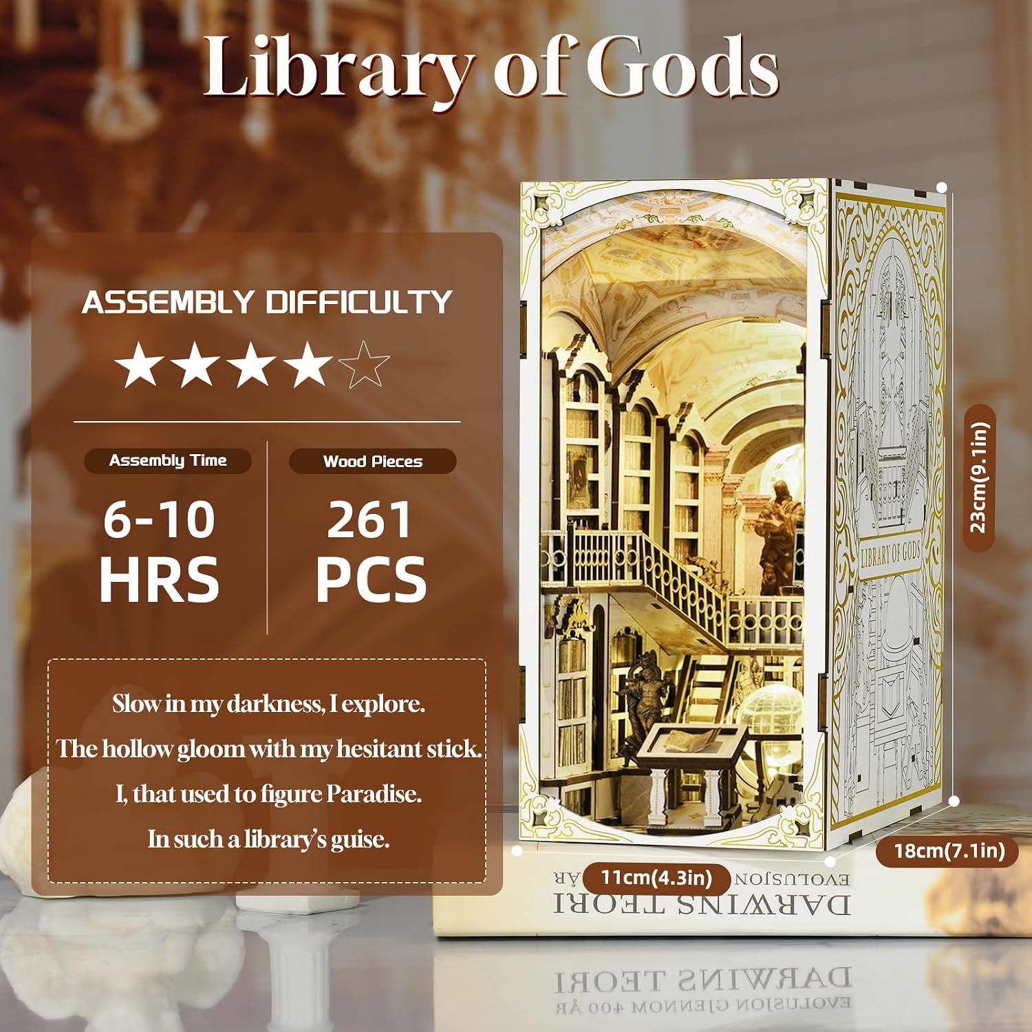 Detalle 2 de MiniCity Book Nook Kit: Kit fai da te in legno 3D per libreria in miniatura – Library of Gods