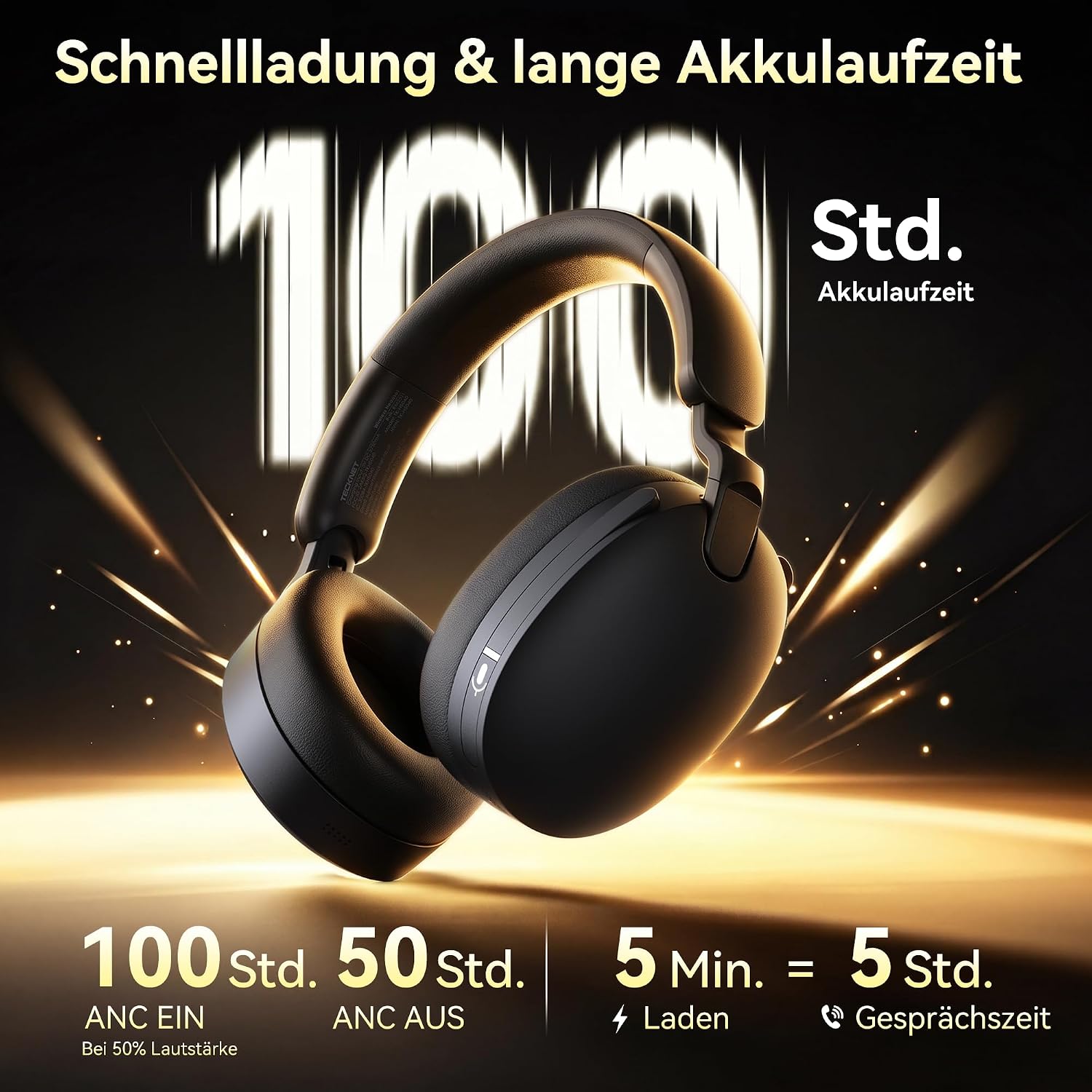 Detalle de TECKNET Hybrid ANC Kopfhörer V5.4 Bluetooth: Vielseitiger Over-Ear-Kopfhörer mit ANC, Dual-Device-Übertragung und 100 Std. Laufzeit