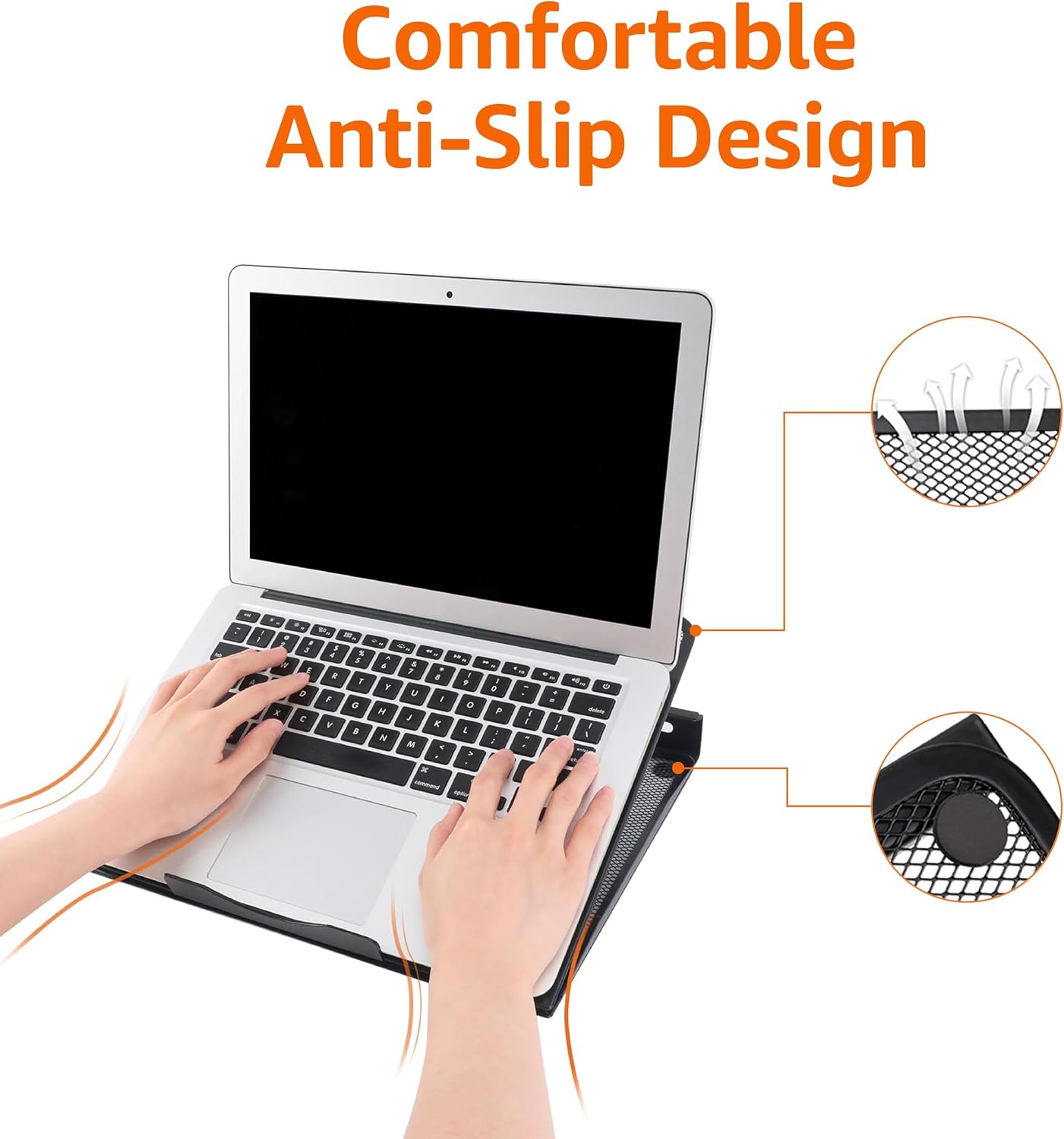 Detalle 2 de Amazon Basics Ventilated Adjustable Ergonomic Laptop Stand (Black) – steel mesh cooling for 10 to 17.3-inch laptops
