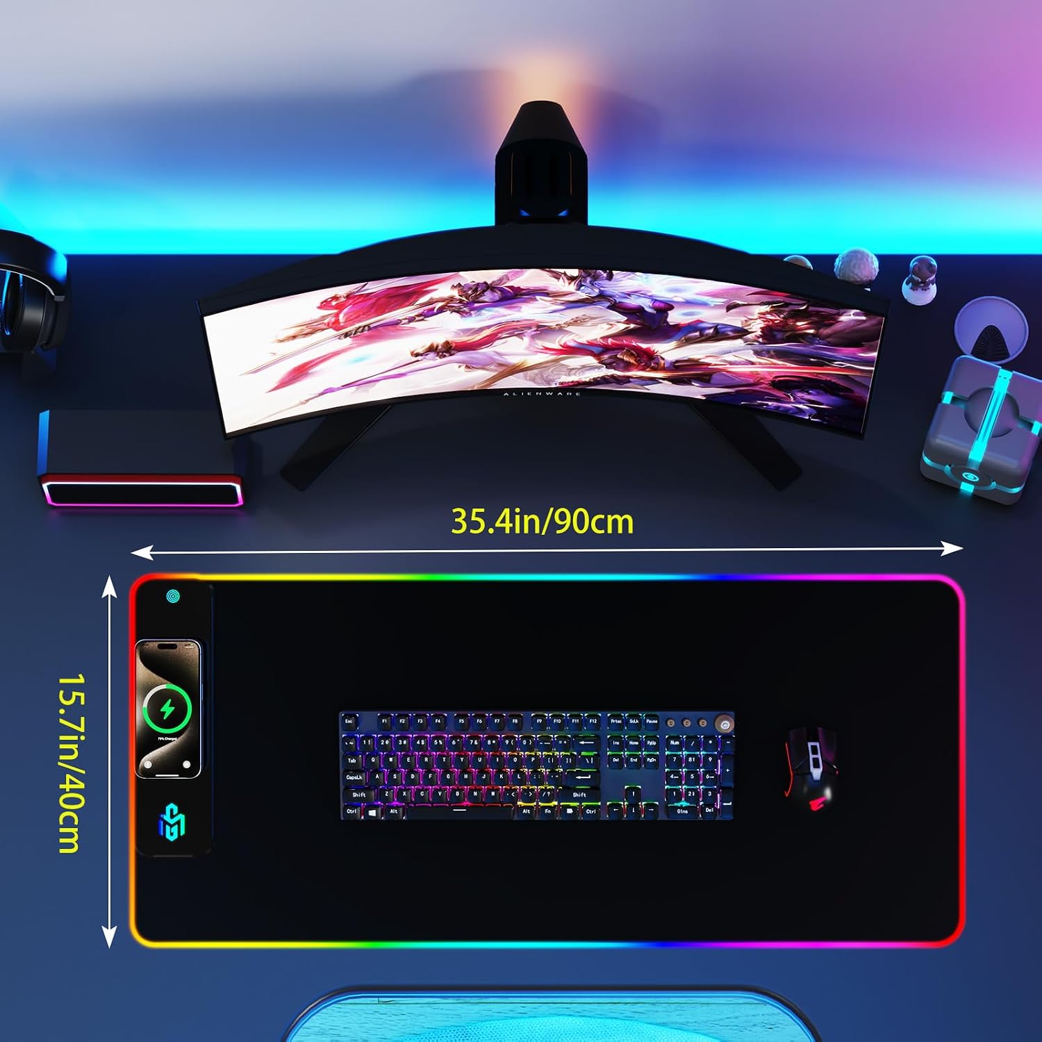 Thumbnail 6 de 15W Wireless Charging RGB Mouse Pad 900x400