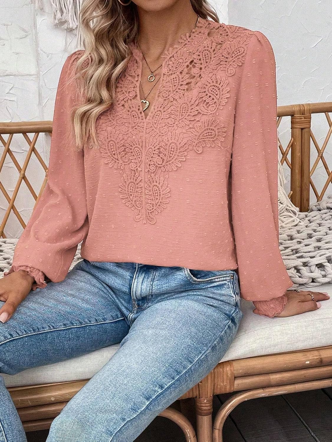 Thumbnail 6 de LEKOPUR Bluse Langarmshirt – Elegantes Chiffon-Top mit V-Ausschnitt