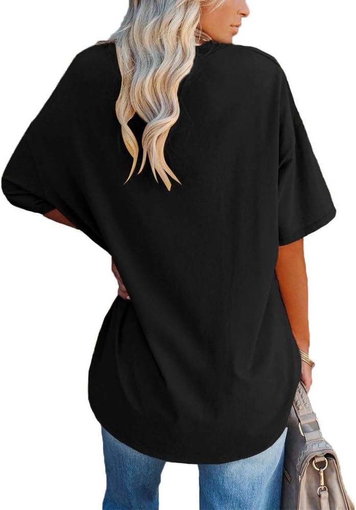 Thumbnail 1 de Ebifin Women's Oversized V-Neck T Shirt – Half Sleeve Cotton Tunic Top
