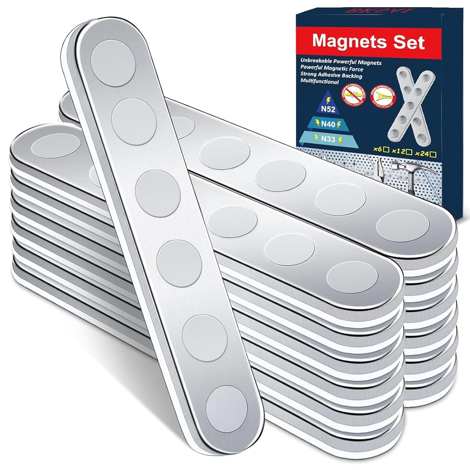 Unbreakable Strong Magnet N52 12 Pack Self-Adhesive Neodymium Bar Magnets