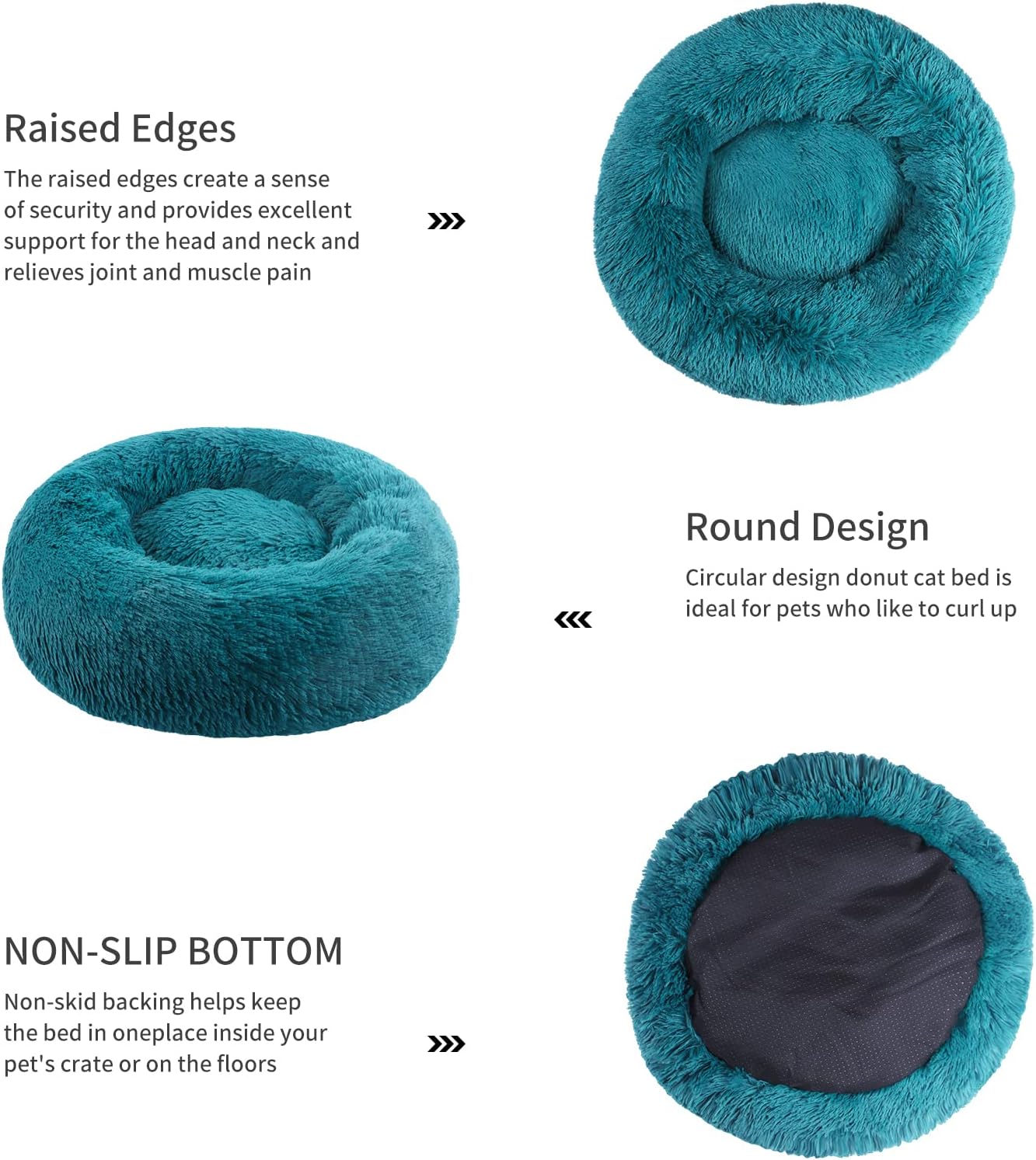 Detalle de BVAGSS Rundes Hundebett & Katzenbett im Donut-Design (Ø 80 cm), Cyan – waschbarer Plüsch-Kuschelkissen