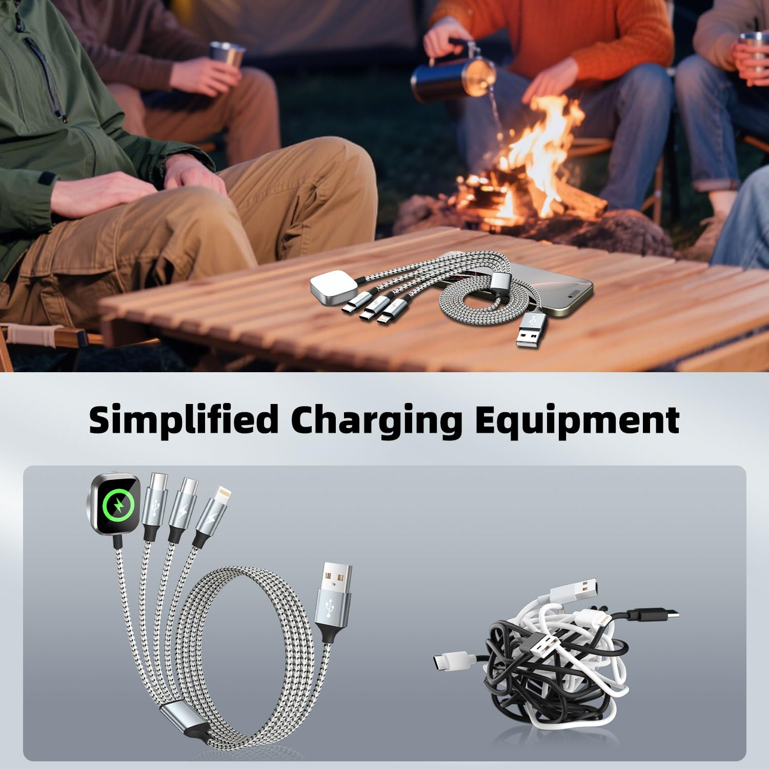 Detalle de Firsting Travel Essentials 4-in-1 Charging Cable, 3-Pack, 5 ft, USB-A