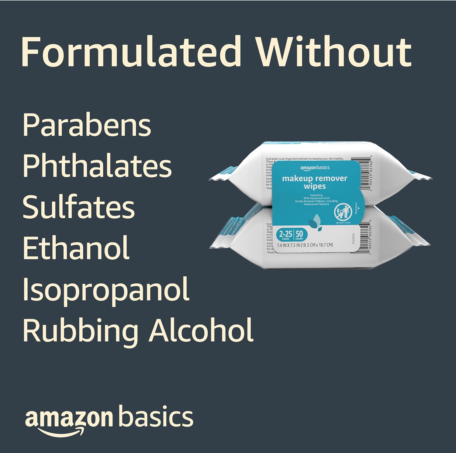 Thumbnail 3 de Amazon Basics Makeup Remover Wipes: Hydrating Cleansing Towelettes with Hyaluronic Acid (2-Pack, 25 Count Each)