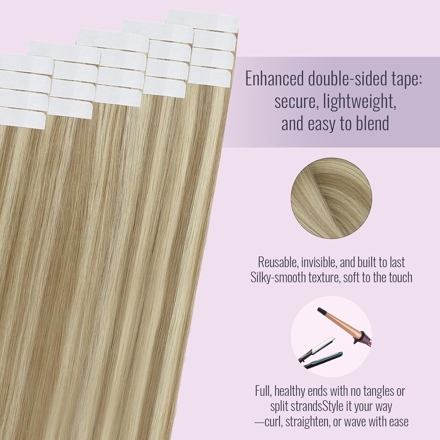 Thumbnail 2 de Fshine Tape-in Extensions Echthaar „Goldblond“ (Farbe 16P22) – 40 cm, 20 Stück, 50 g