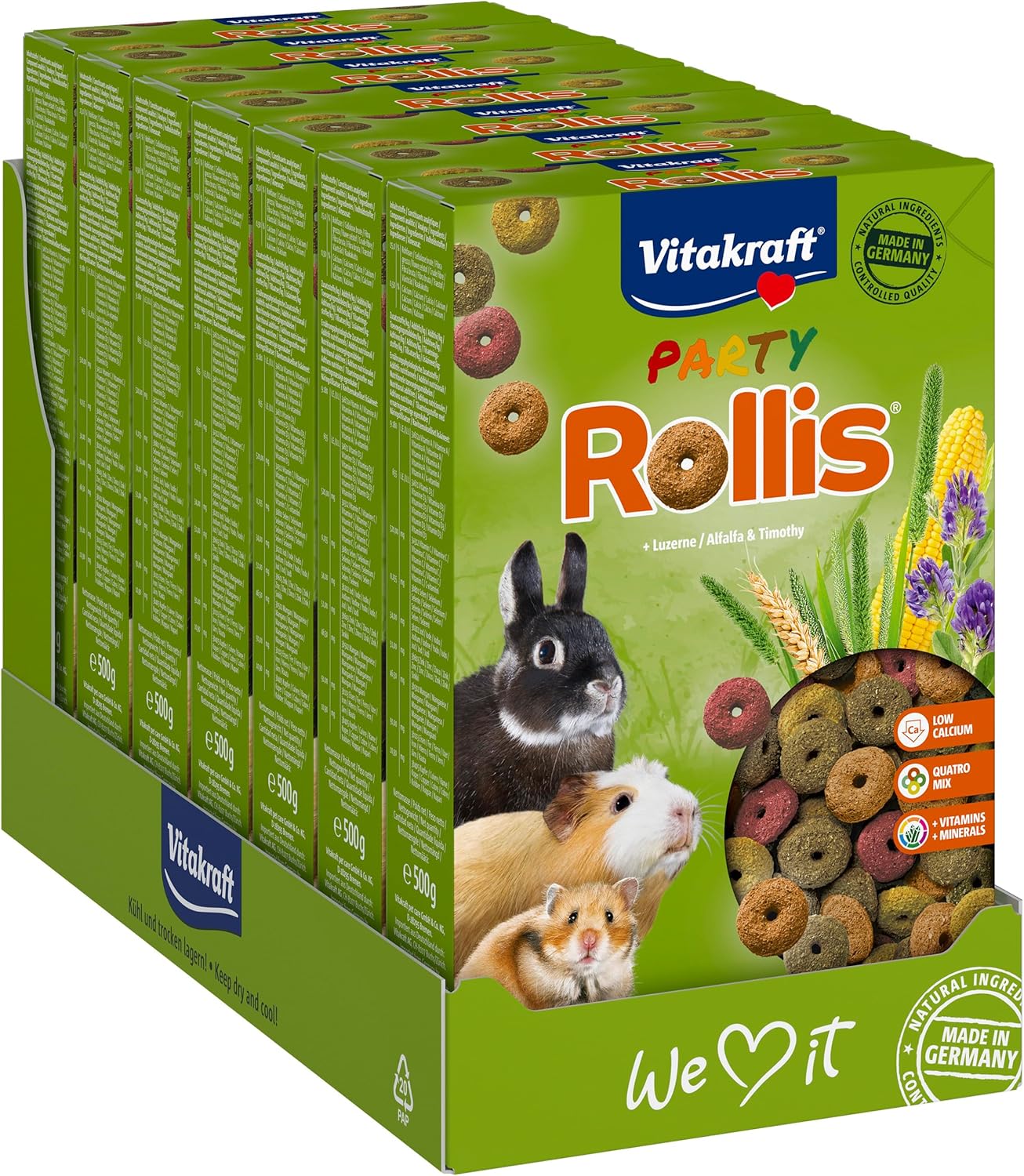 Vitakraft Rollis: anelli croccanti per roditori — snack equilibrato con erba medica (7x500 g)