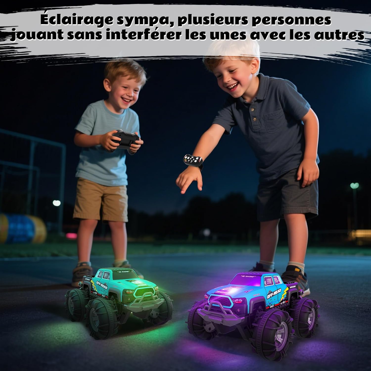 Detalle de Voiture Télécommandée 4WD Amphibie – Stunt Tout-Terrain avec Capteur Gestuel et LED