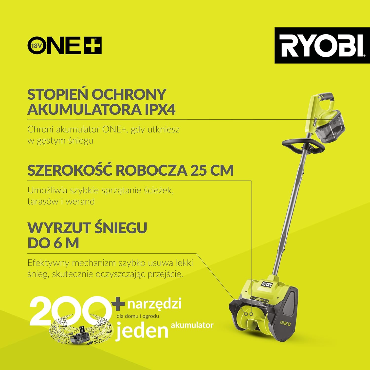 Detalle 2 de Ryobi Ry18St25A-0 – akumulatorowa odśnieżarka 18 V, szerokość robocza 25 cm