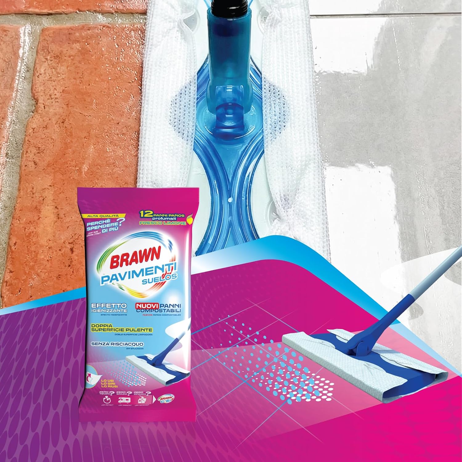 Detalle 2 de Brawn Floor Wipes, Unscented, Pack of 4 with 12 Wipes per Box