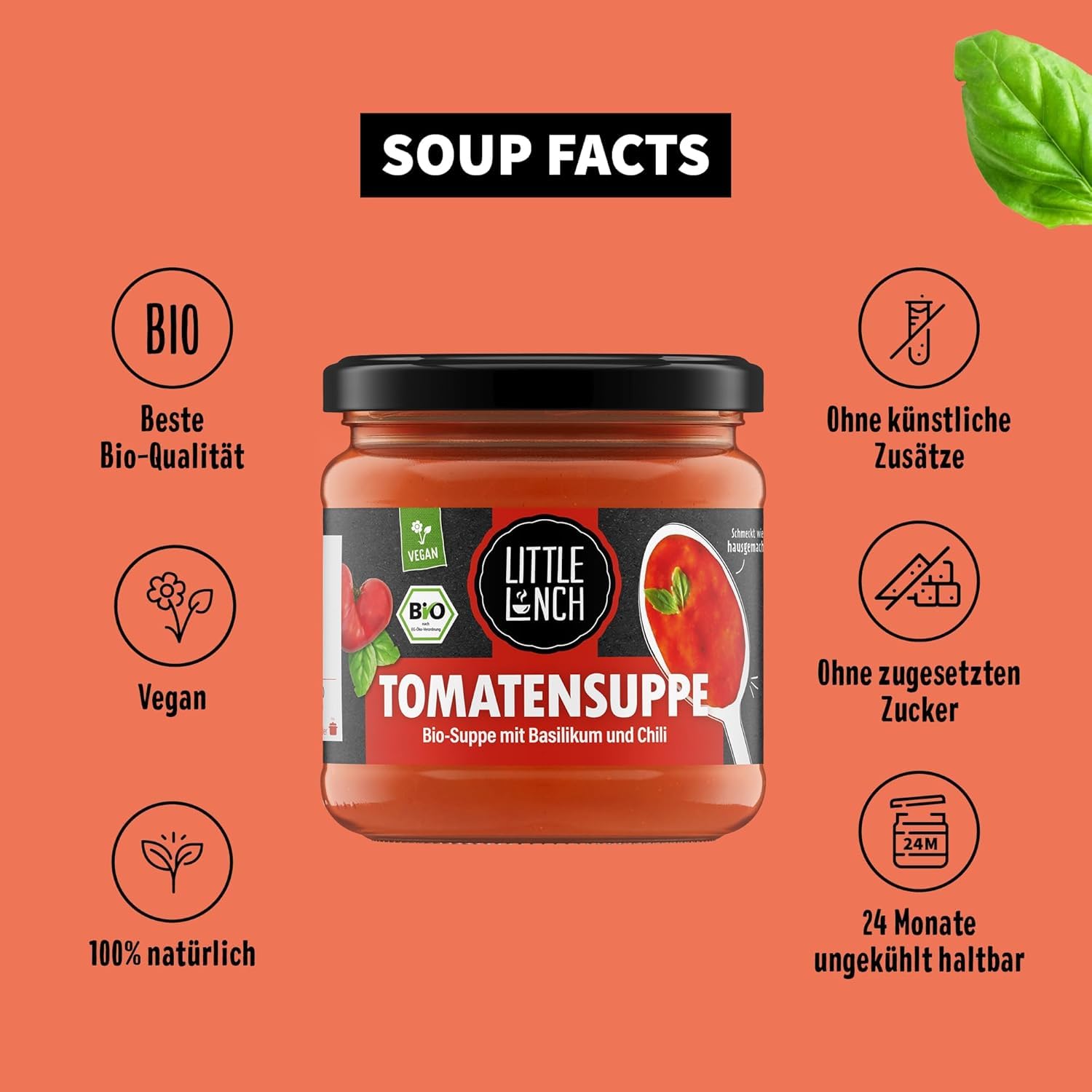 Detalle 2 de Little Lunch Bio Tomatensuppe – 6x350 ml, 100% Bio, vegan & ohne Zucker
