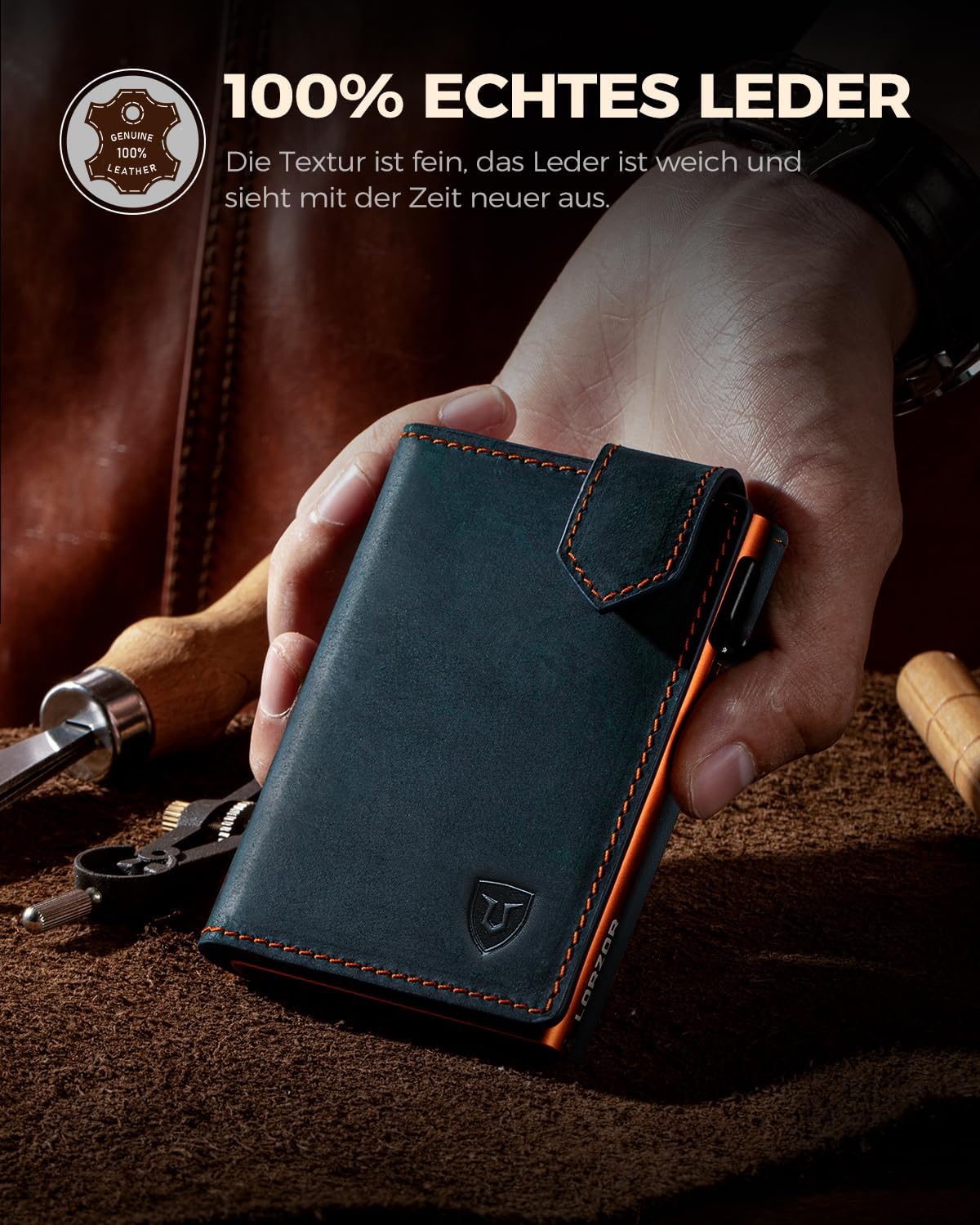 Detalle 2 de LORZOR Kartenetui mit Magnetverschluss – Slim Wallet mit RFID-Schutz und Münzfach