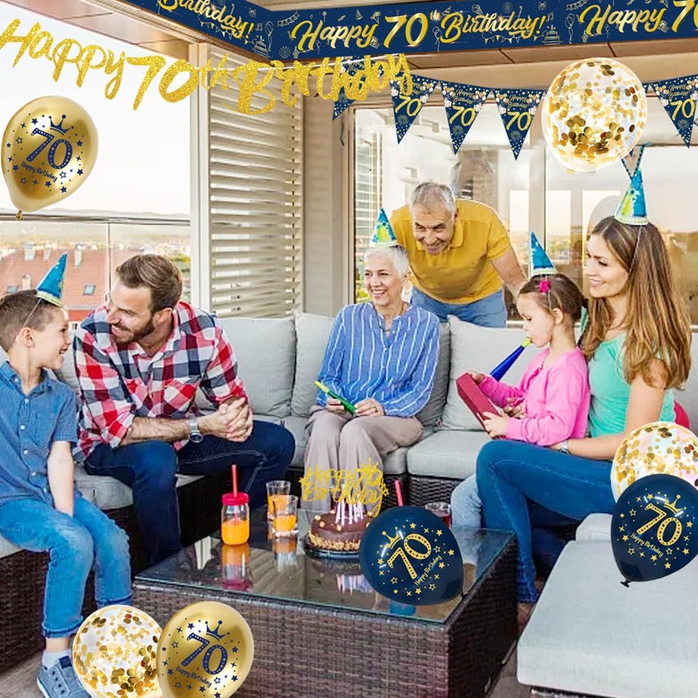 Thumbnail 6 de Blue Gold Happy 70th Birthday Decoration Kit