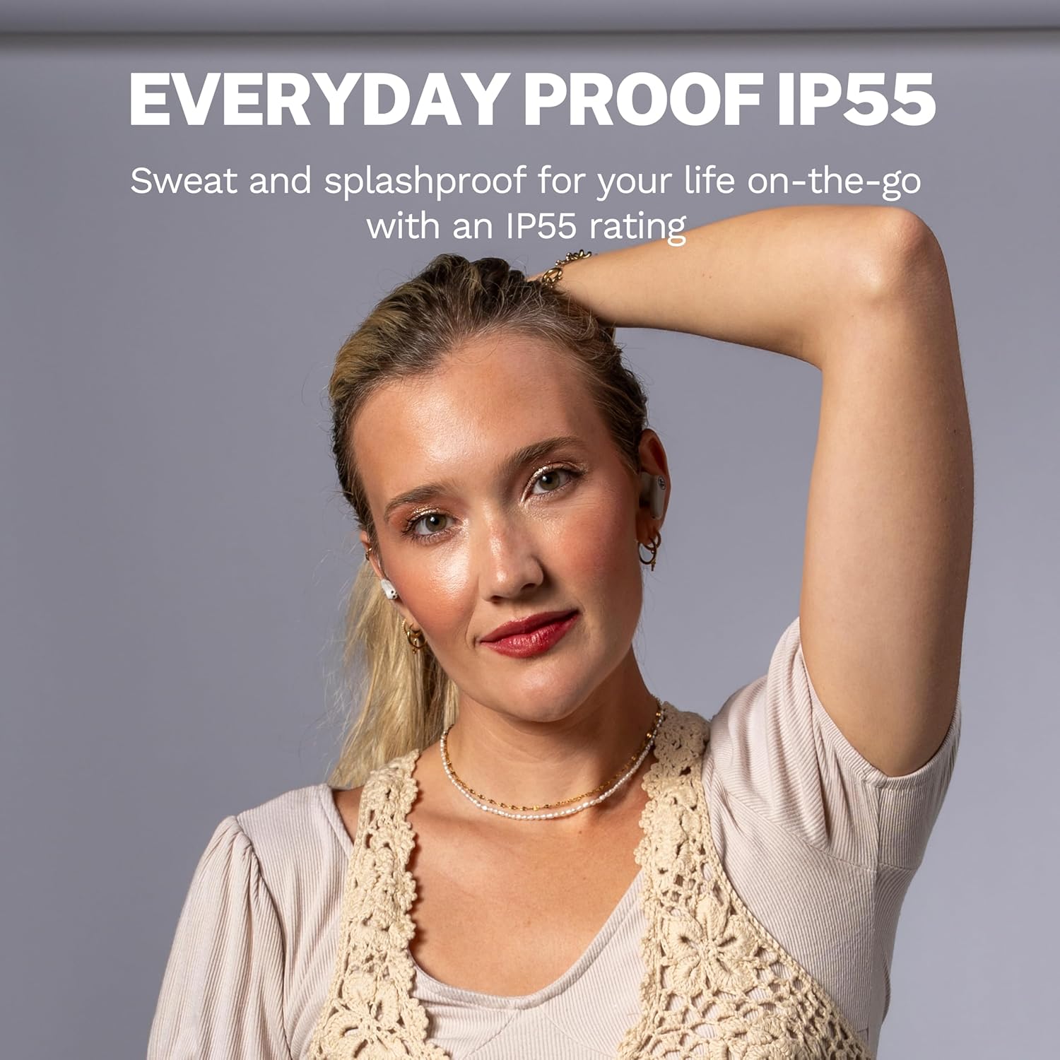 Thumbnail 6 de JLab Go Pods ANC – écouteurs Bluetooth sans fil hybrides à réduction de bruit, jusqu’à 26 h d’autonomie, IP55, blanc Nuage