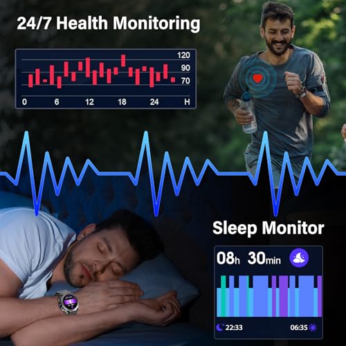 Detalle de Atheewon Reloj Inteligente 1.39” militar con llamadas Bluetooth, 110+ modos deportivos y IP68 (negro)