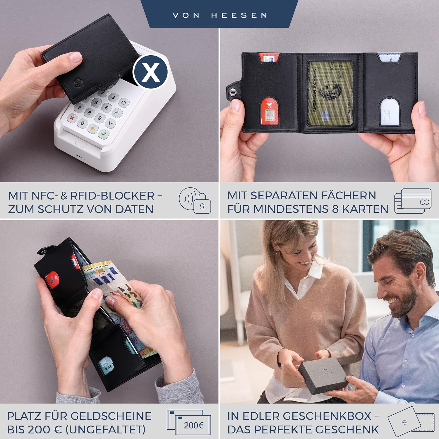 Thumbnail 1 de VON HEESEN Slim Wallet RFID Schutz 8 Karten