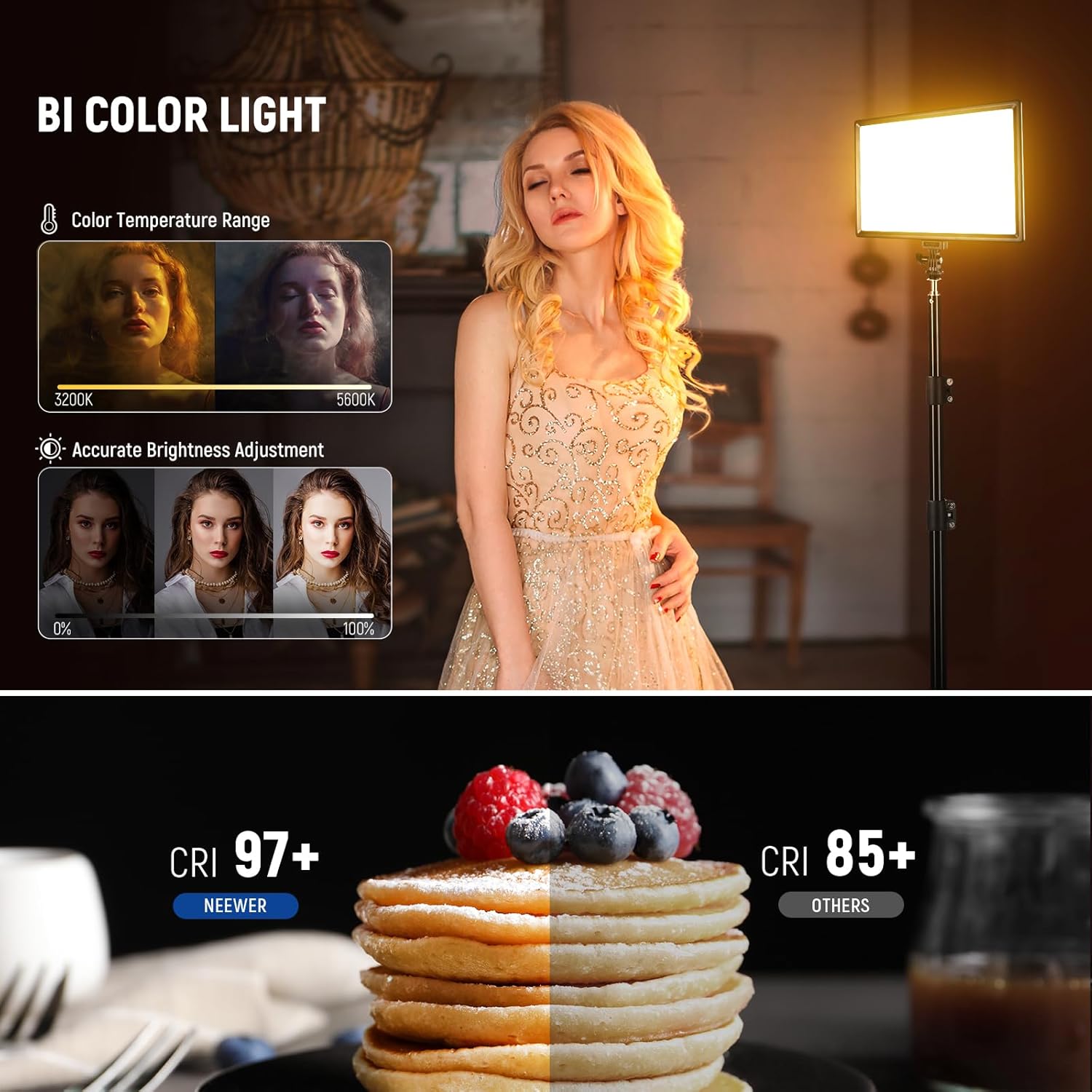 Detalle 2 de NEEWER 192 LED Video Light Panel (20W) – Ultra-thin bi-colour, dimmable panel with 4000mAh battery