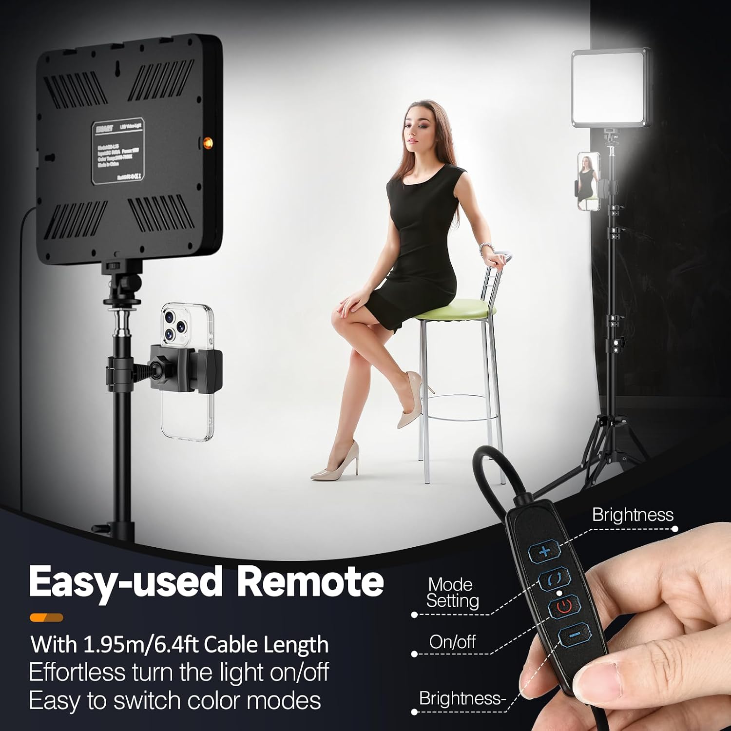 Thumbnail 3 de EMART 2-Pack LED Photography Lighting Kit (25 x 20cm) with Tripods, 2800K–7000K Dimmable Panel Lights