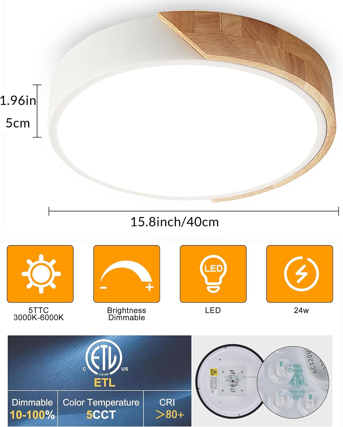 Detalle 2 de DODOPEN LED flush-mount ceiling light 15.8-inch