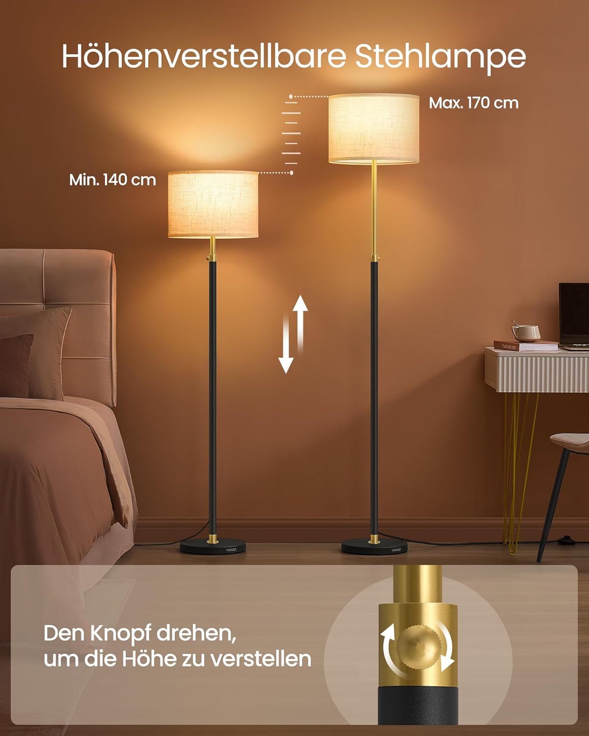 Detalle de VASAGLE LFL002B02 Stehleuchte 140–170 cm