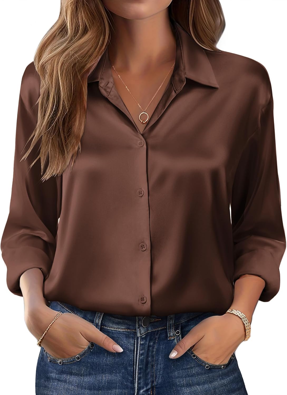 Detalle de Zeagoo Satin Button Down Blouse 1pc