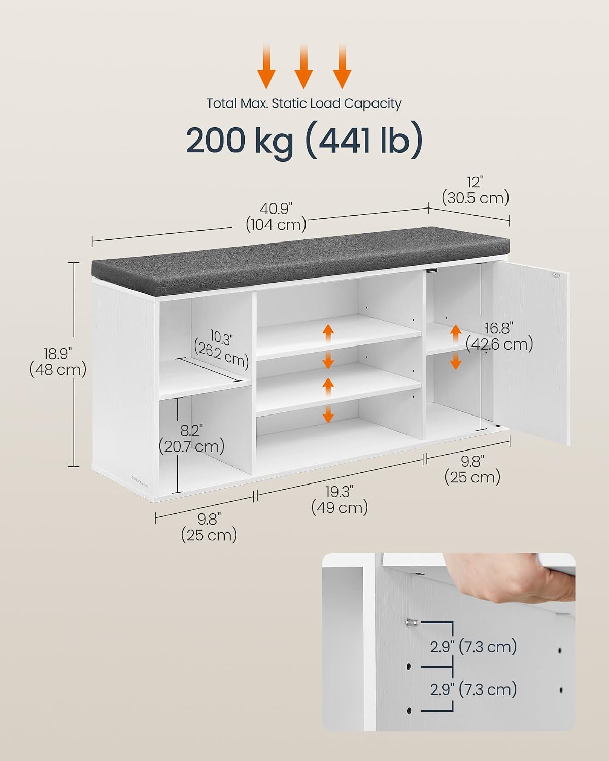 Detalle de SONGMICS Shoe Storage Bench, 41-Inch