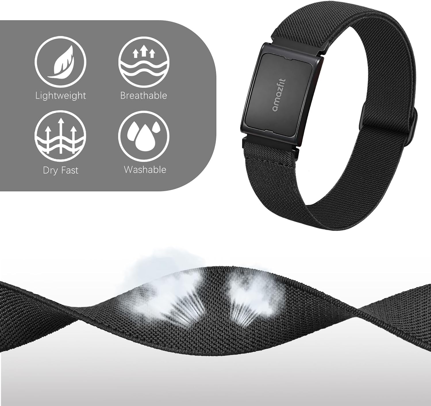 Detalle 2 de Bolesi 22mm 伸縮ナイロン製アームバンド Amazfit Helio対応 38cm ブラック