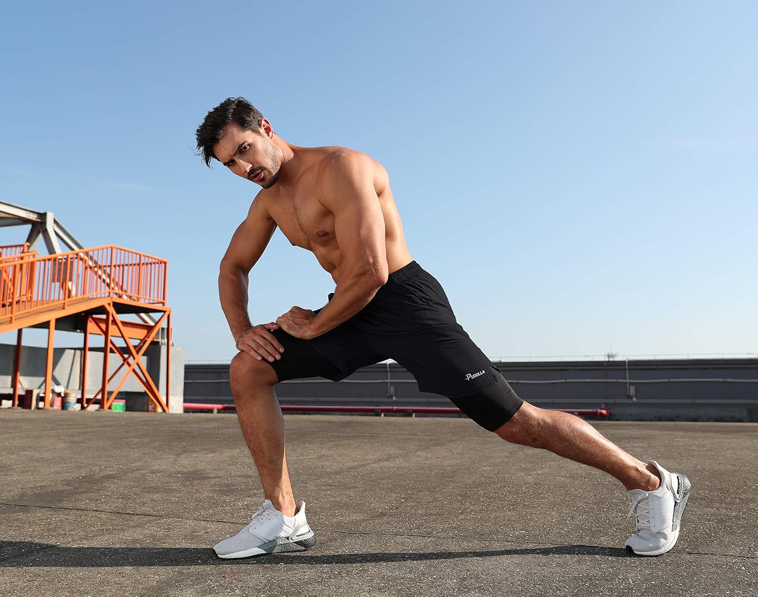 Thumbnail 2 de Pudolla Men’s 2 in 1 Running Shorts 5" with Quick-Dry Fabric and Phone Pockets