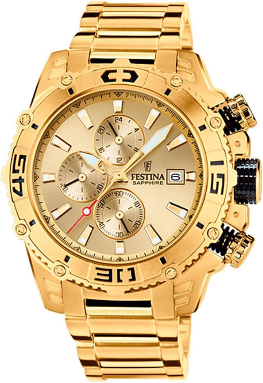 Detalle de Festina Montre Homme F20492/1 Prestige — Chronographe quartz en acier inoxydable doré 316L, verre minéral et étanchéité 10 ATM