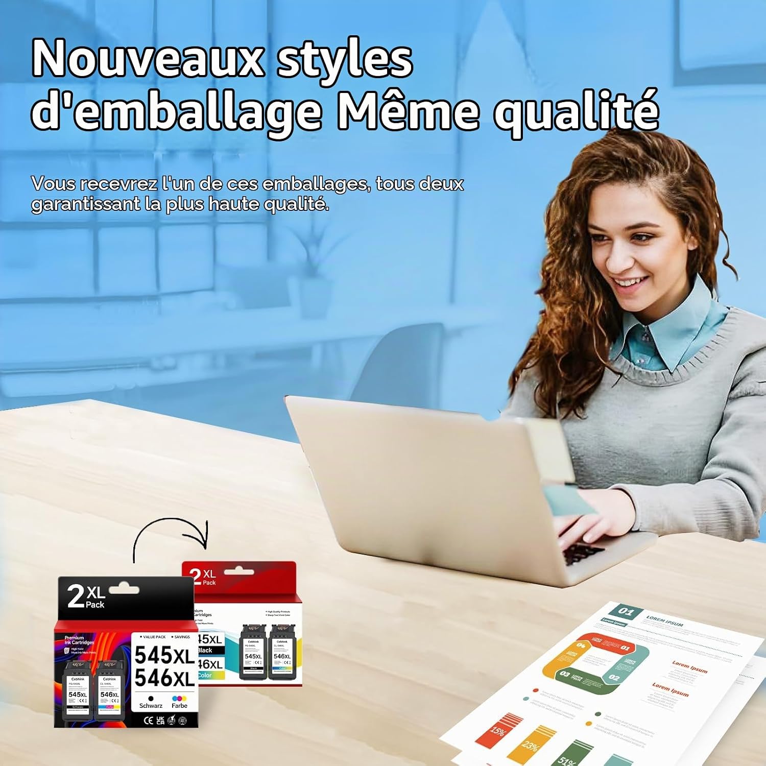 Detalle 2 de Cebhink 545XL 546XL inktcartridges voor Canon, zwart en driekleurig