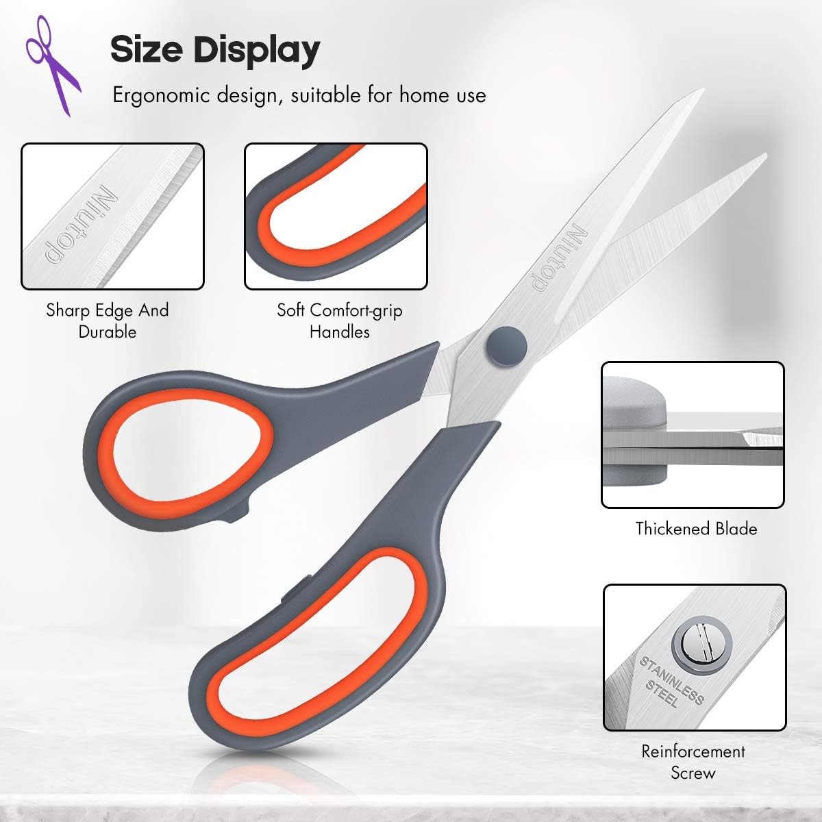 Detalle 2 de Niutop 663002 8-Inch Multipurpose Scissors, 25-Pack, Ambidextrous Handles