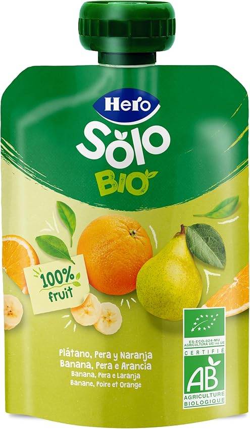 Detalle de Hero Solo - Bolsitas de Fruta Ecológicas 🍌🍐🍊, Sin Aditivos, 18x100g